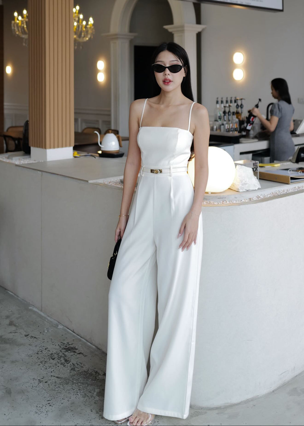 9619 Jumpsuit With Belt In Ivory