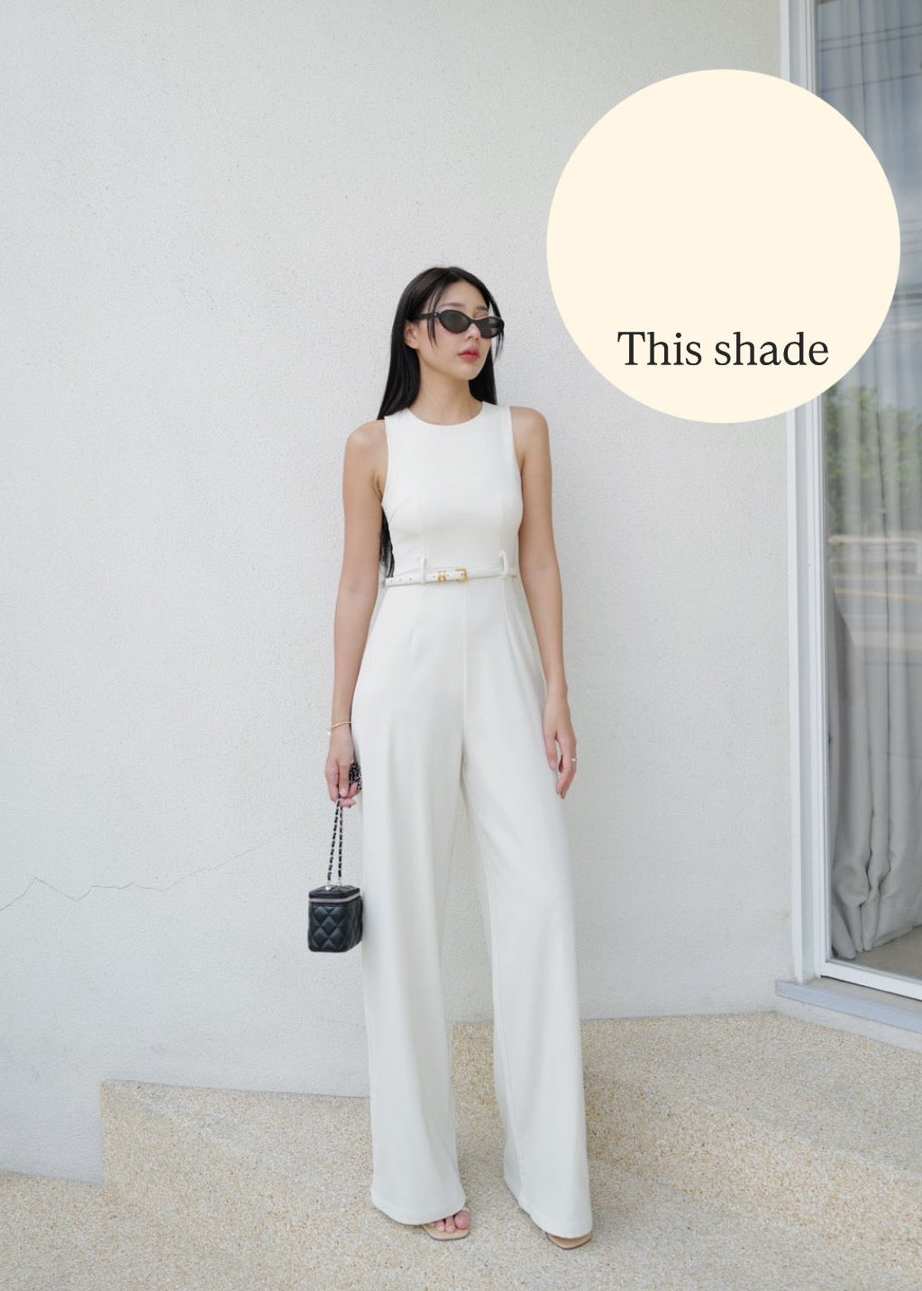 9697 Sleeveless Jumpsuit With Belt In Light Beige