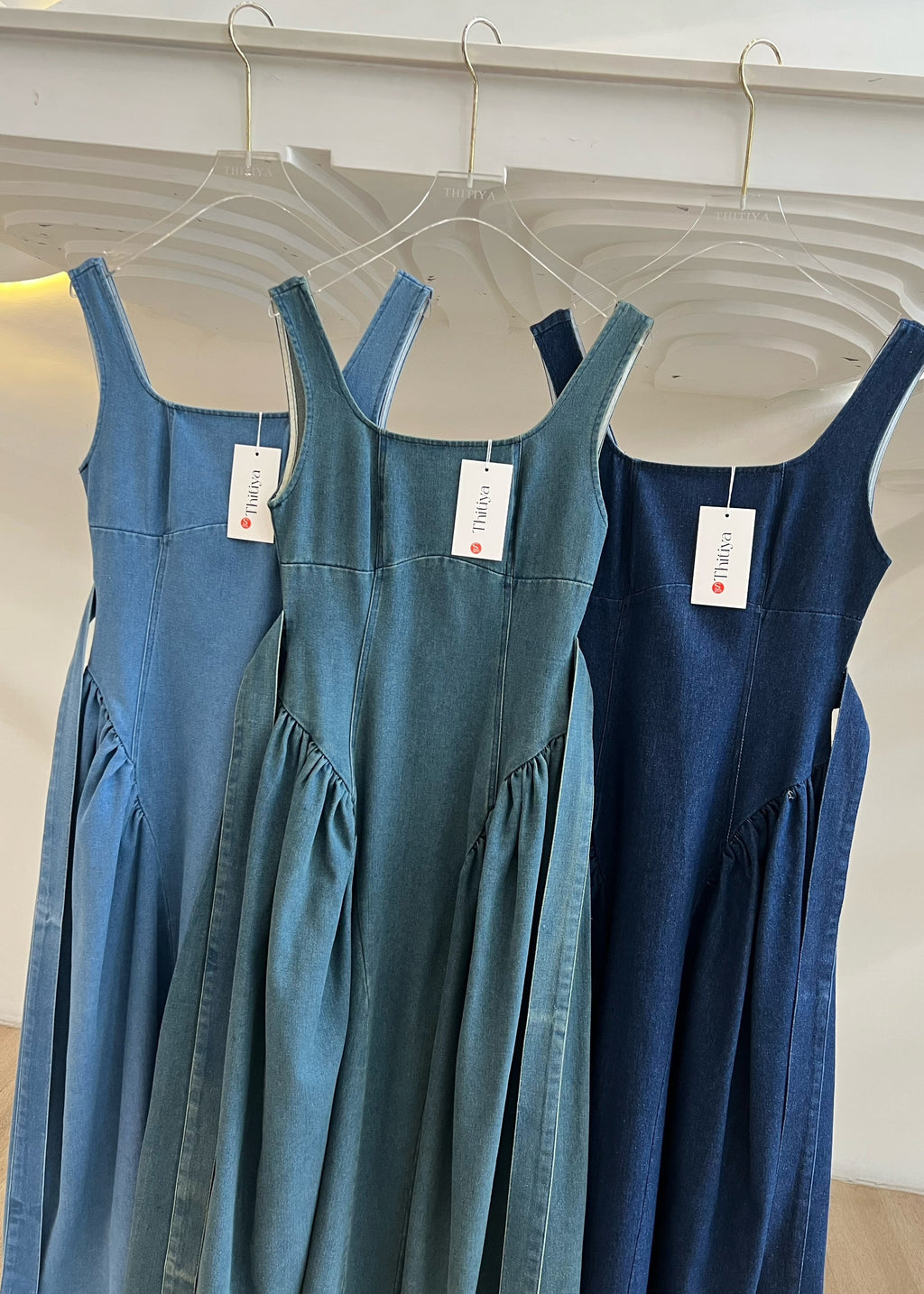 5709 Denim Dress In Rust Blue