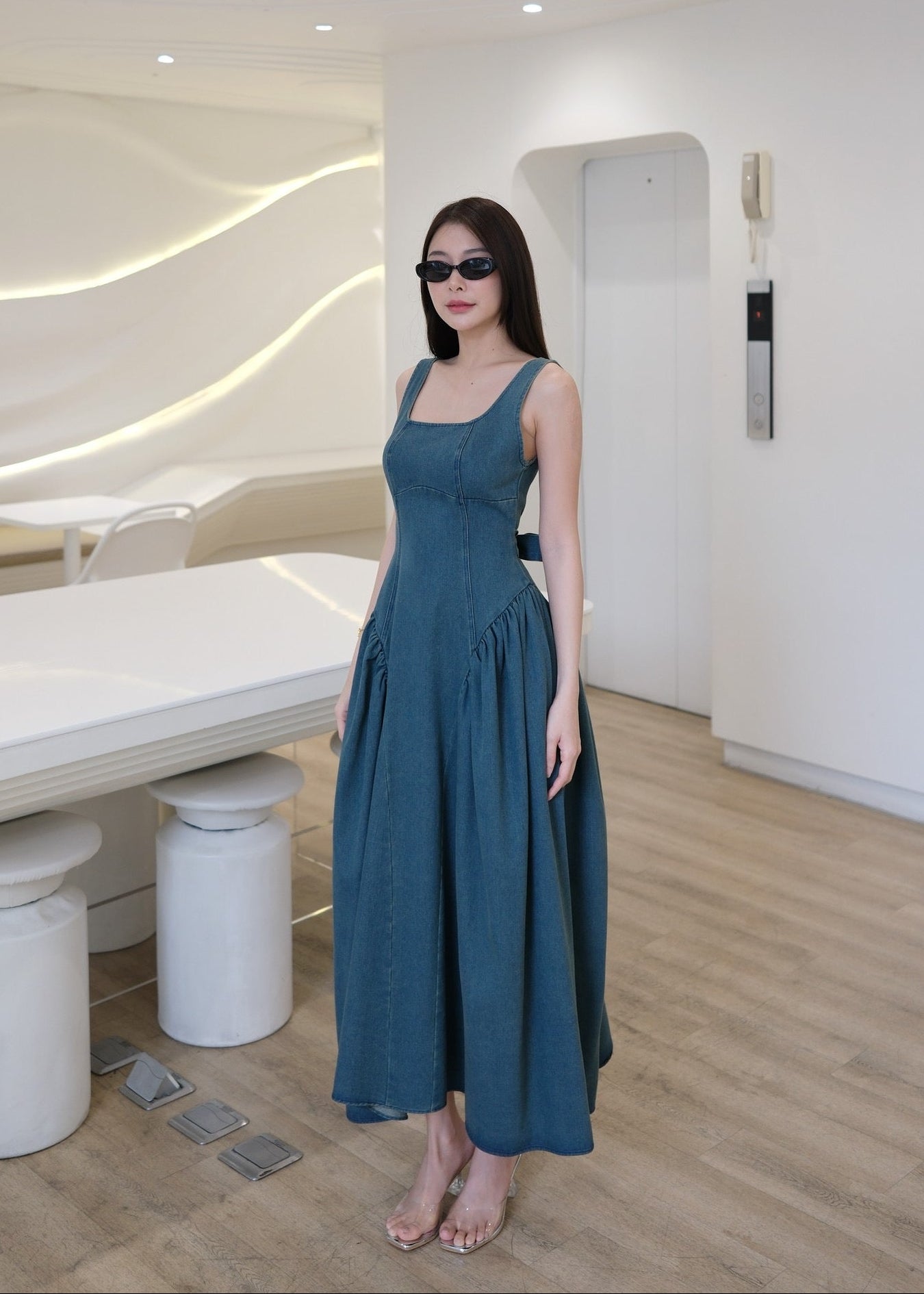 5709 Denim Dress In Rust Blue