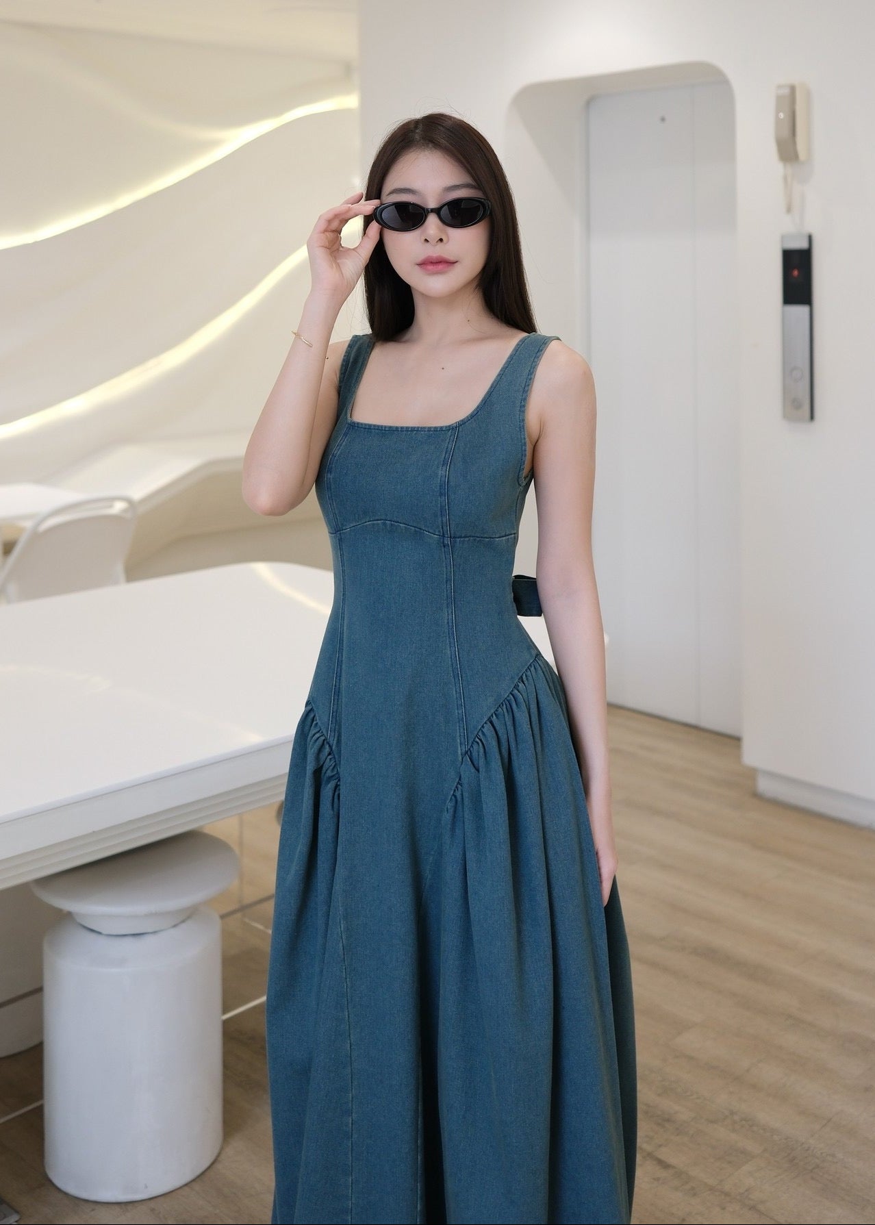 5709 Denim Dress In Rust Blue