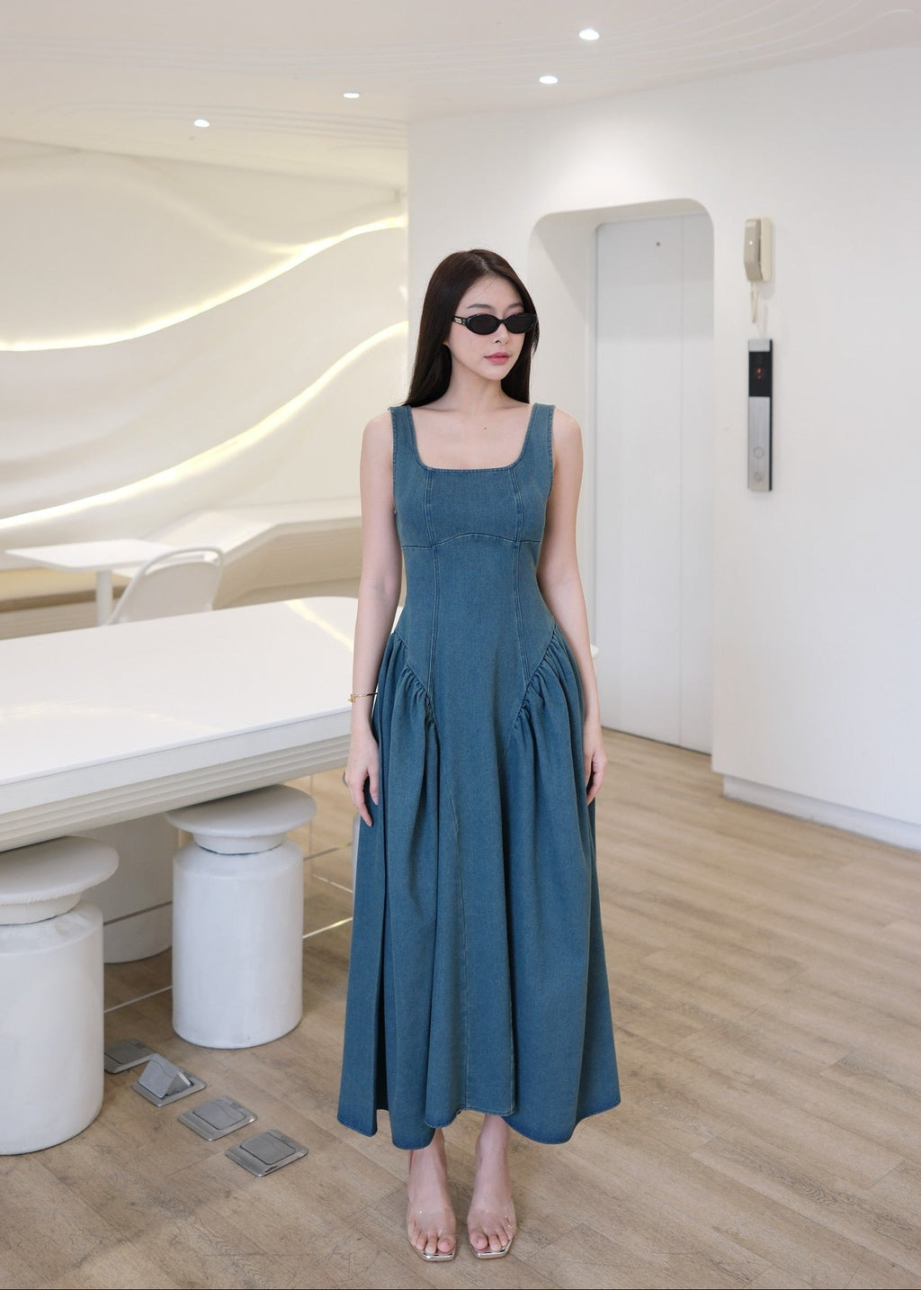 5709 Denim Dress In Rust Blue