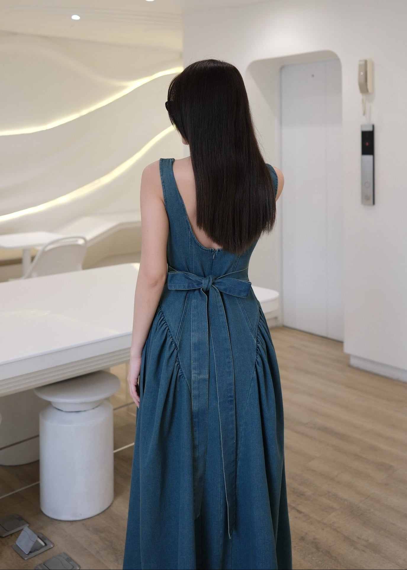 5709 Denim Dress In Rust Blue