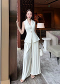 COMIMG SOON / ADR Sleeveless V Neck Top With Pleated Pant Set In Cream
