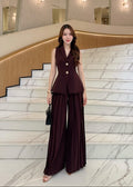 COMING SOON / ADR Sleeveless V Neck Top With Pleated Pant Set In Maroon