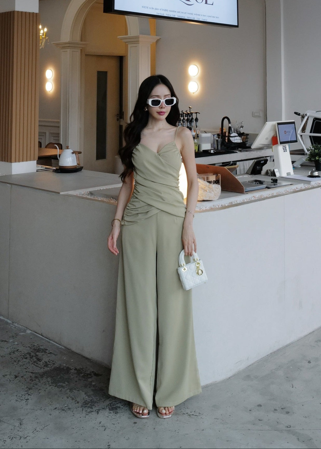 6006 V-Neck Camisole Set In Green
