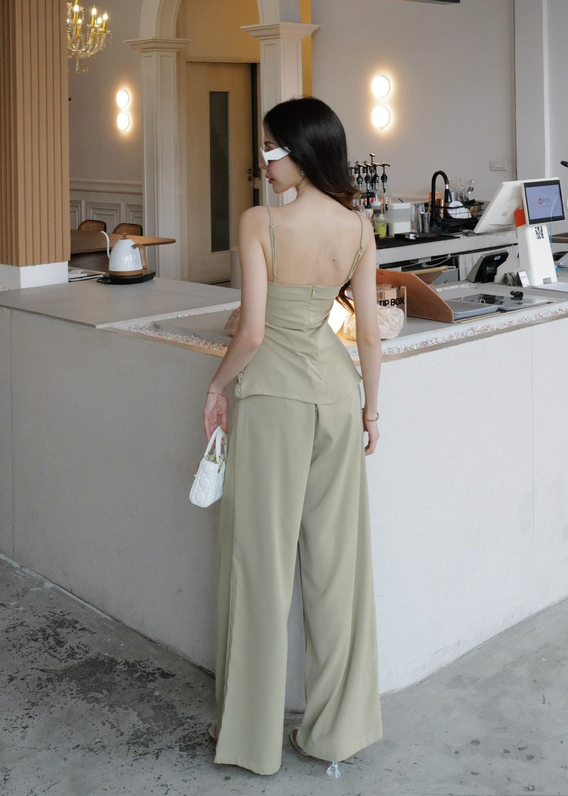 6006 V-Neck Camisole Set In Green