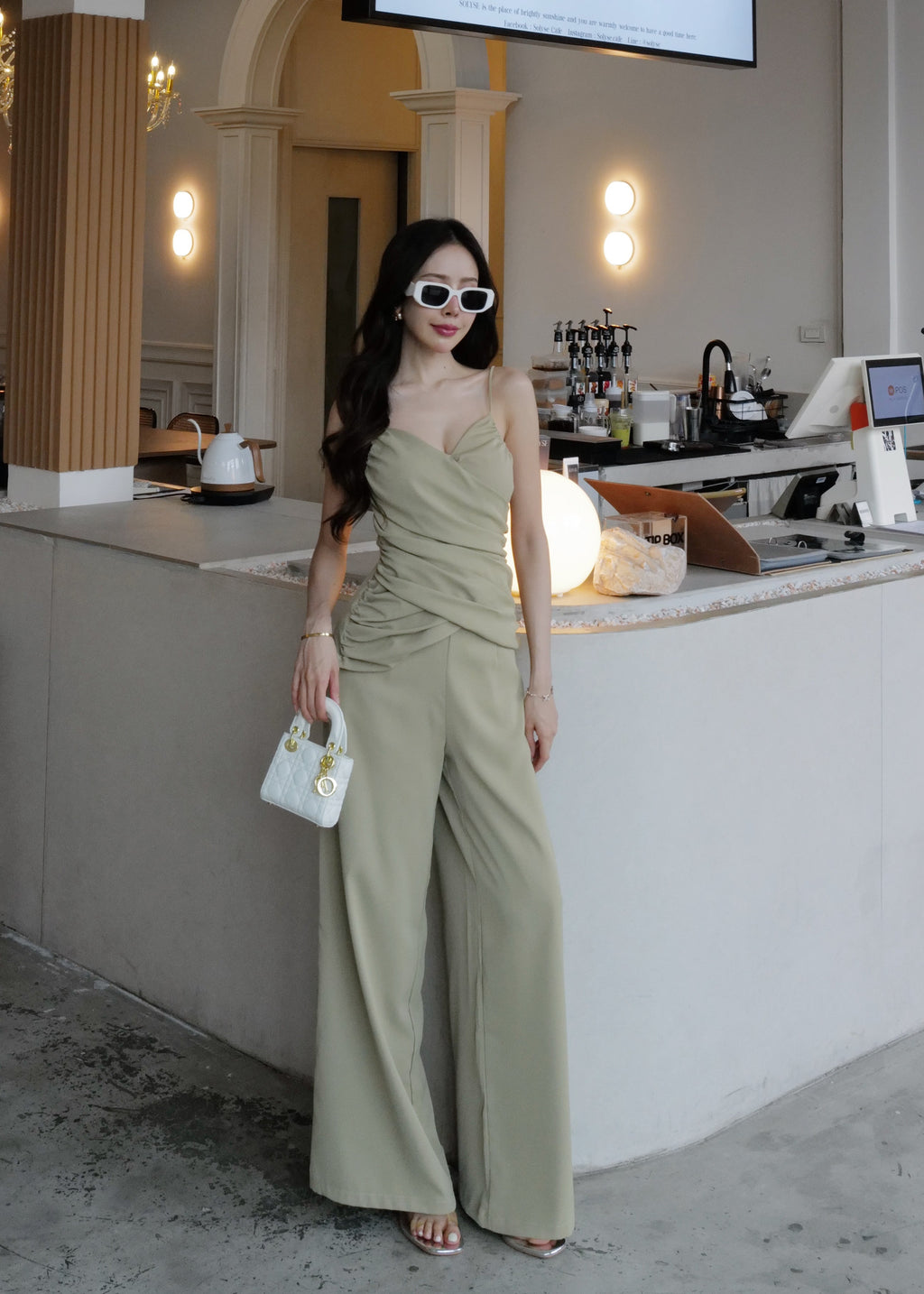 6006 V-Neck Camisole Set In Green