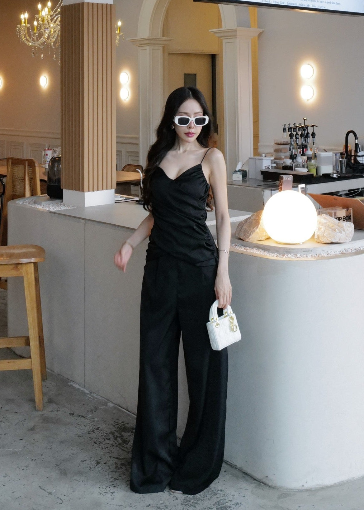 6006 V-Neck Camisole Set In Black
