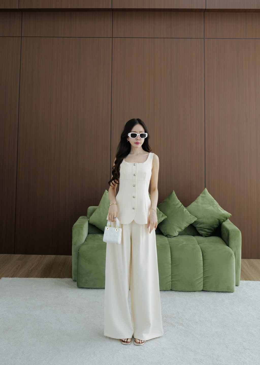 5809 Sleeveless Top & Pants Set In Cream