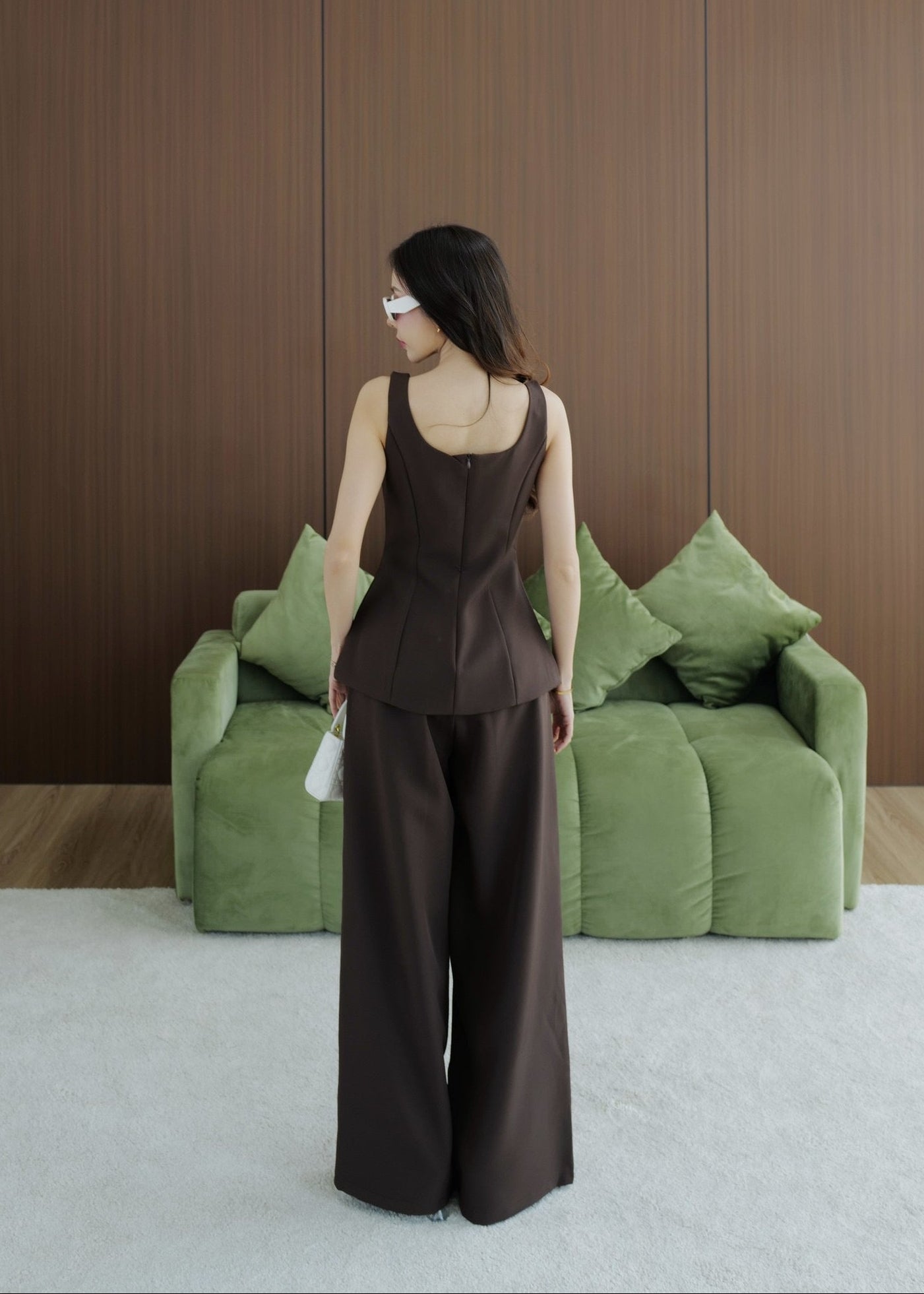 5809 Sleeveless Top & Pants Set In Brown