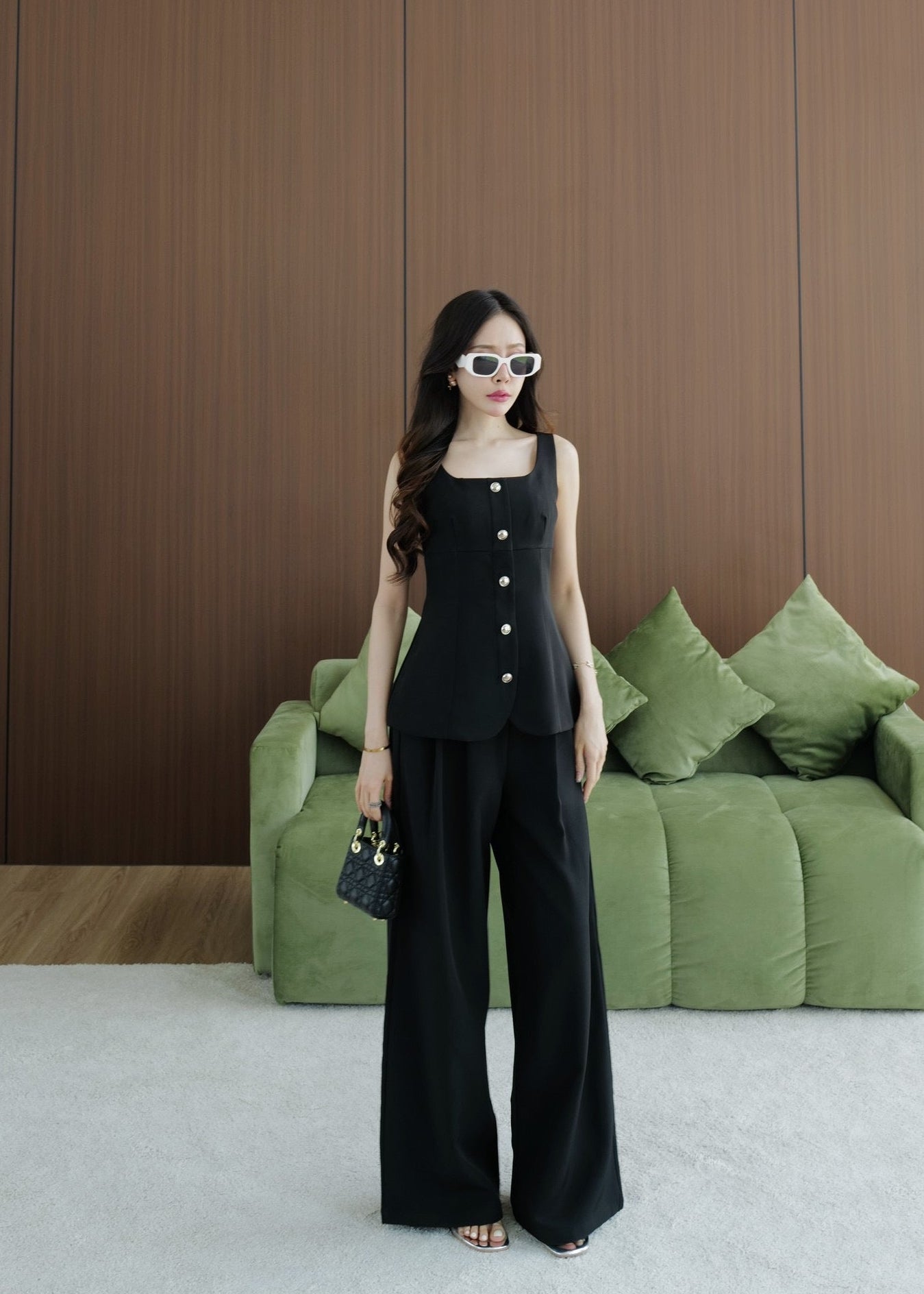 5809 Sleeveless Top & Pants Set In Black