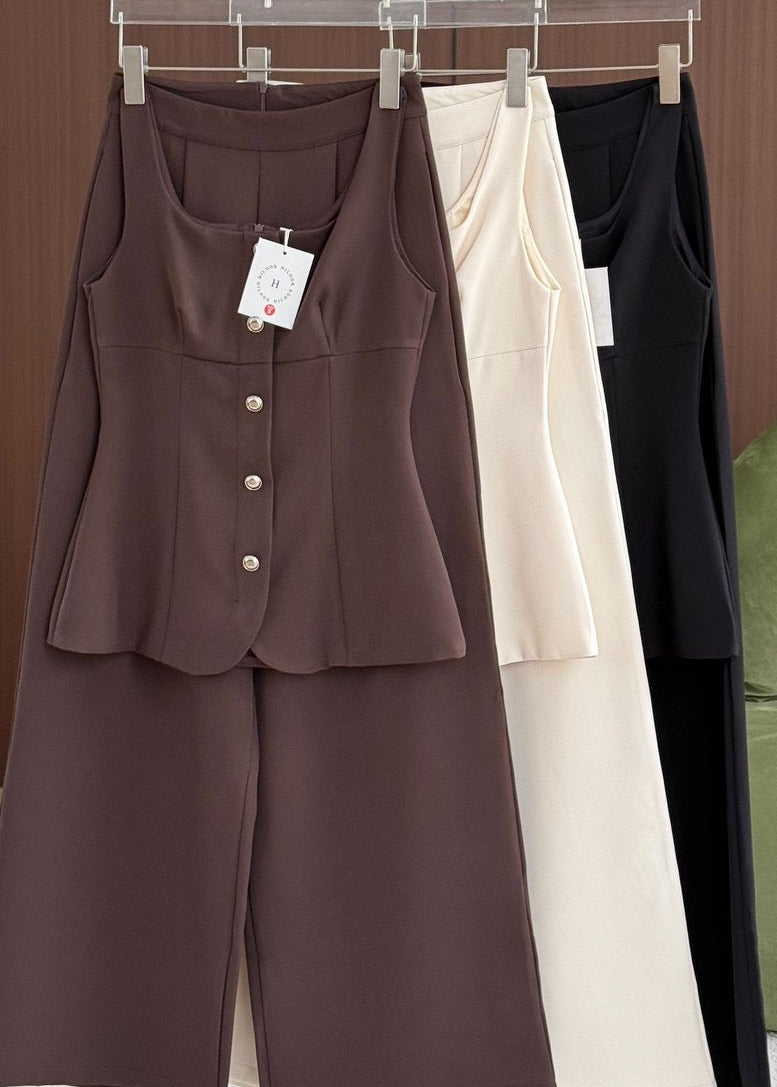 5809 Sleeveless Top & Pants Set In Brown