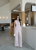 4790 Sleeveless V-neck Waistcoat Set In Pink
