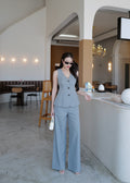 4790 Sleeveless V-neck Waistcoat Set In Grey