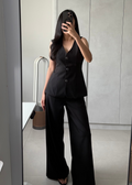 4790 Sleeveless V-Neck Waistcoat Set In Black