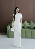 8007 Asymmetrical Off-Shoulder Set In Cream