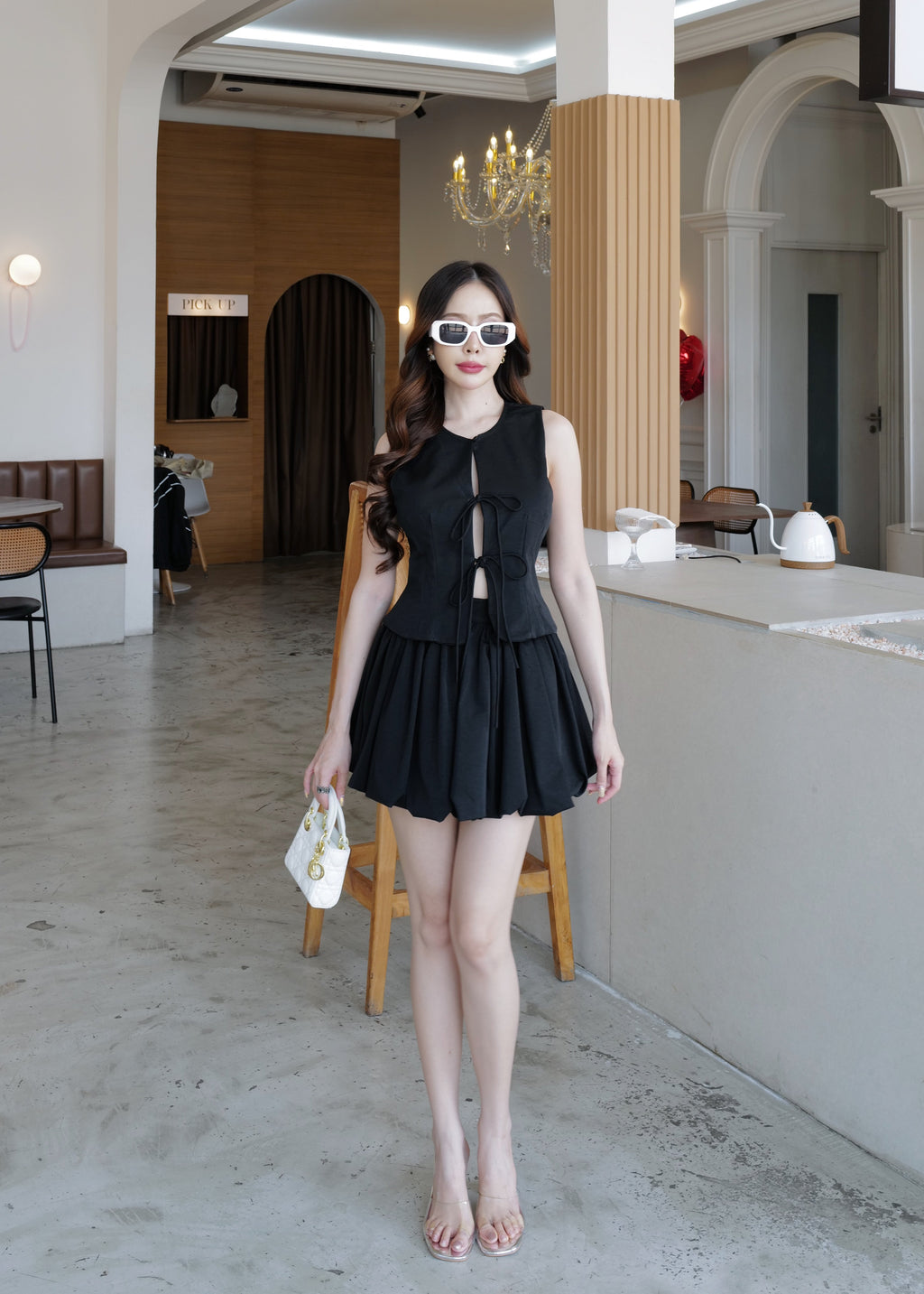 5355 Tie-Front Waistcoat Set In Blaxck