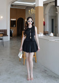 5355 Tie-Front Waistcoat Set In Blaxck