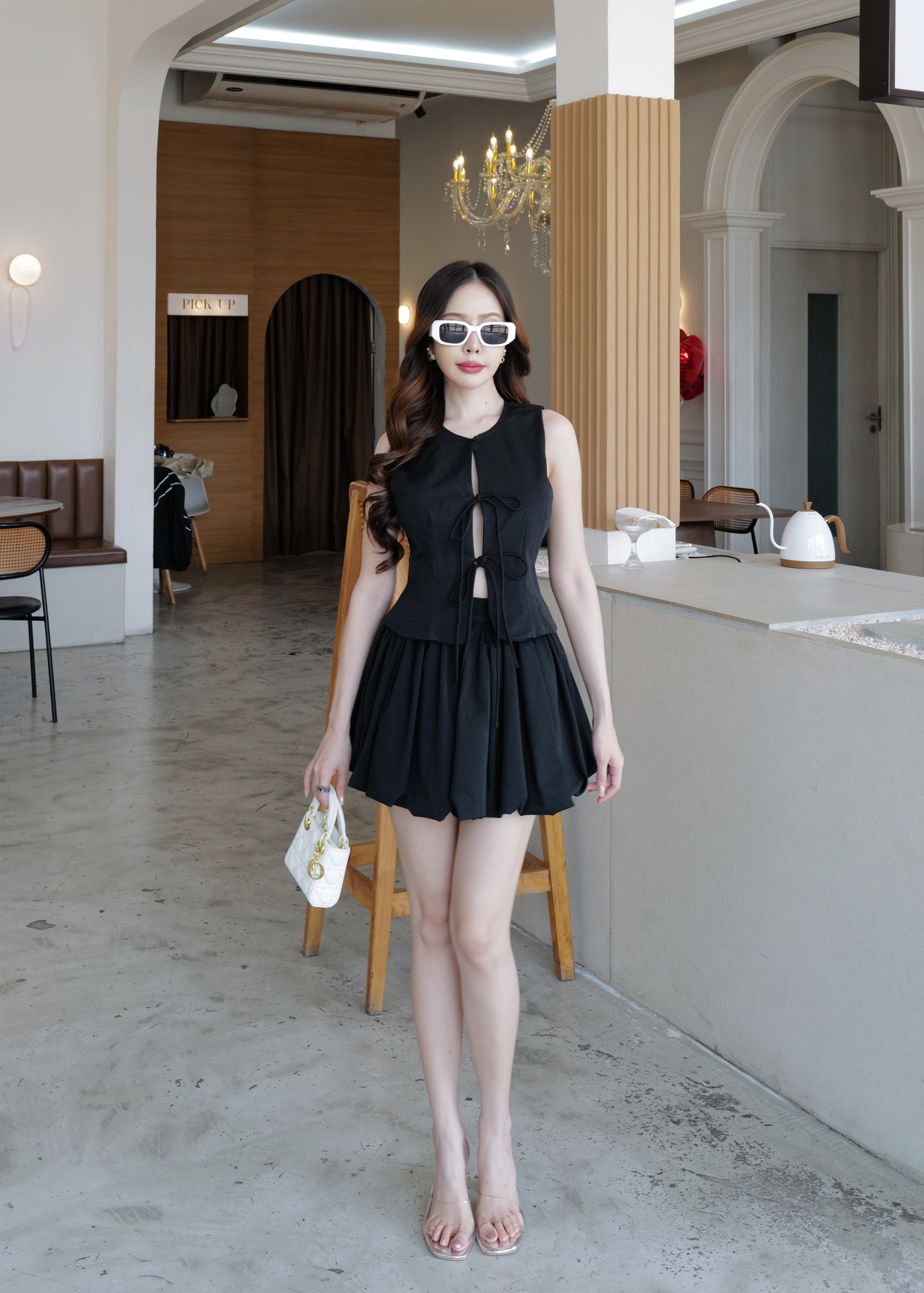 5355 Tie-Front Waistcoat Set In Blaxck