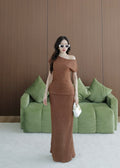 8007 Asymmetrical Off-Shoulder Set In Brown
