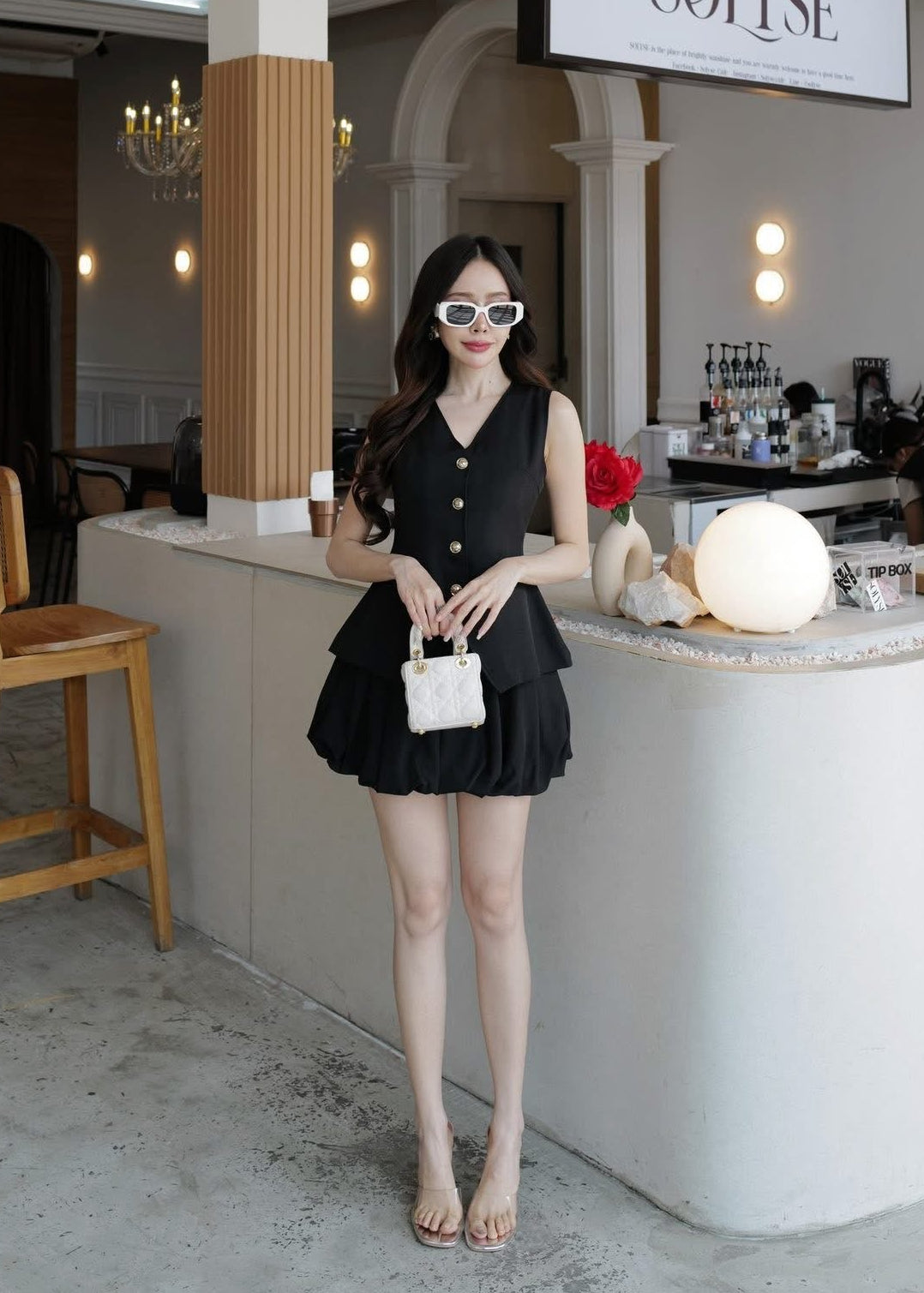 5560 Waistcoat With Balloon Skort In Black