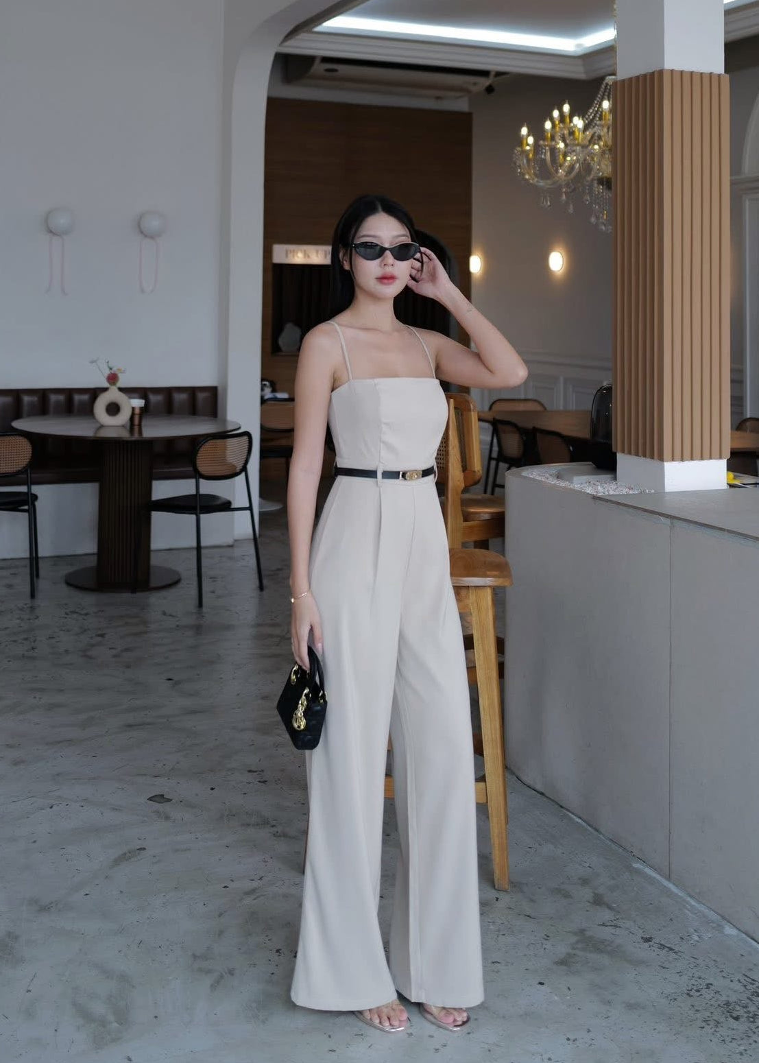 9619 Jumpsuit With Belt In Apricot