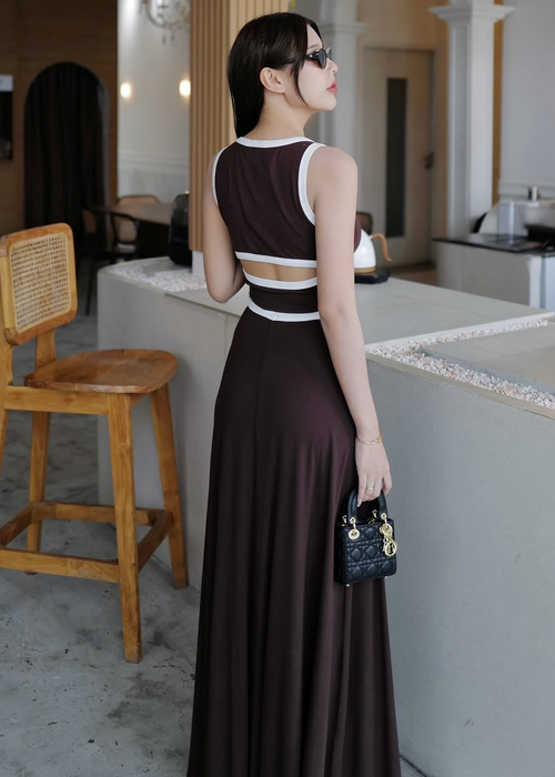 5053 Tank Top & Long Skirt Set In Brown