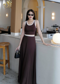 5053 Tank Top & Long Skirt Set In Brown