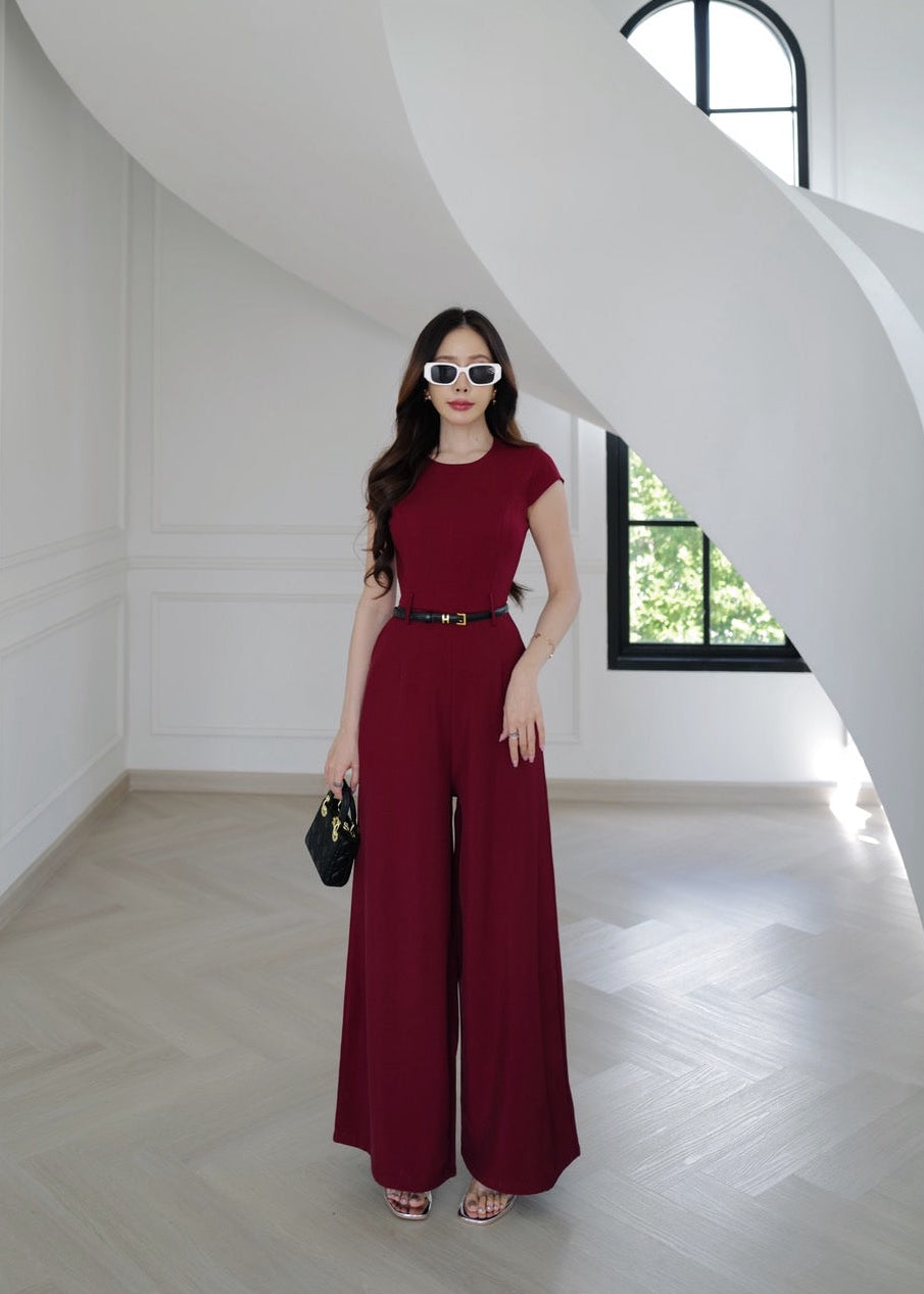 9885 Short Sleeve Jumpsuit In Red