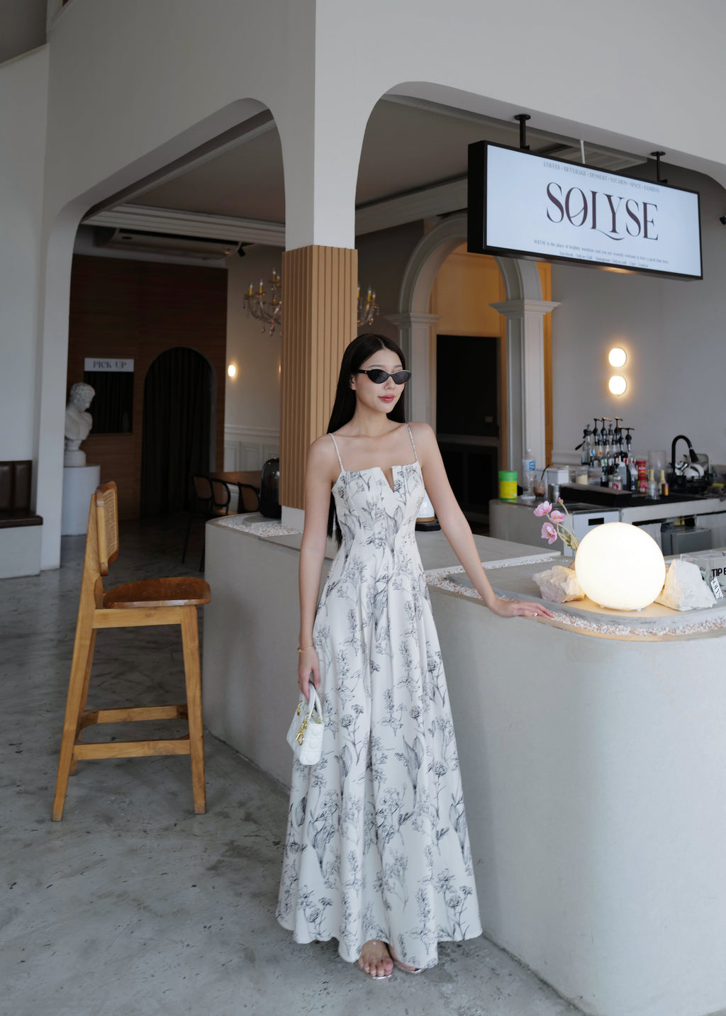 5072 Long Dress In Cream/ Black Flowers