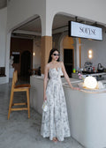 5072 Long Dress In Cream/ Black Flowers