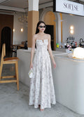 5072 Long Dress In Cream/ Brown Flowers