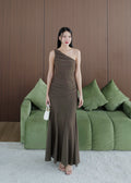 5043 One Shoulder Chiffon Dress In Brown