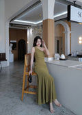 5043 One Shoulder Chiffon Dress In Green