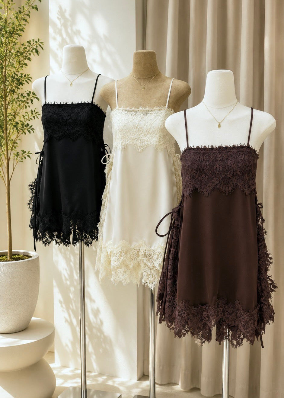 PON Satin Lace Set In Cream