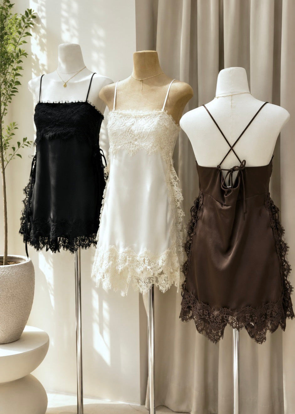 PON Satin Lace Set In Black