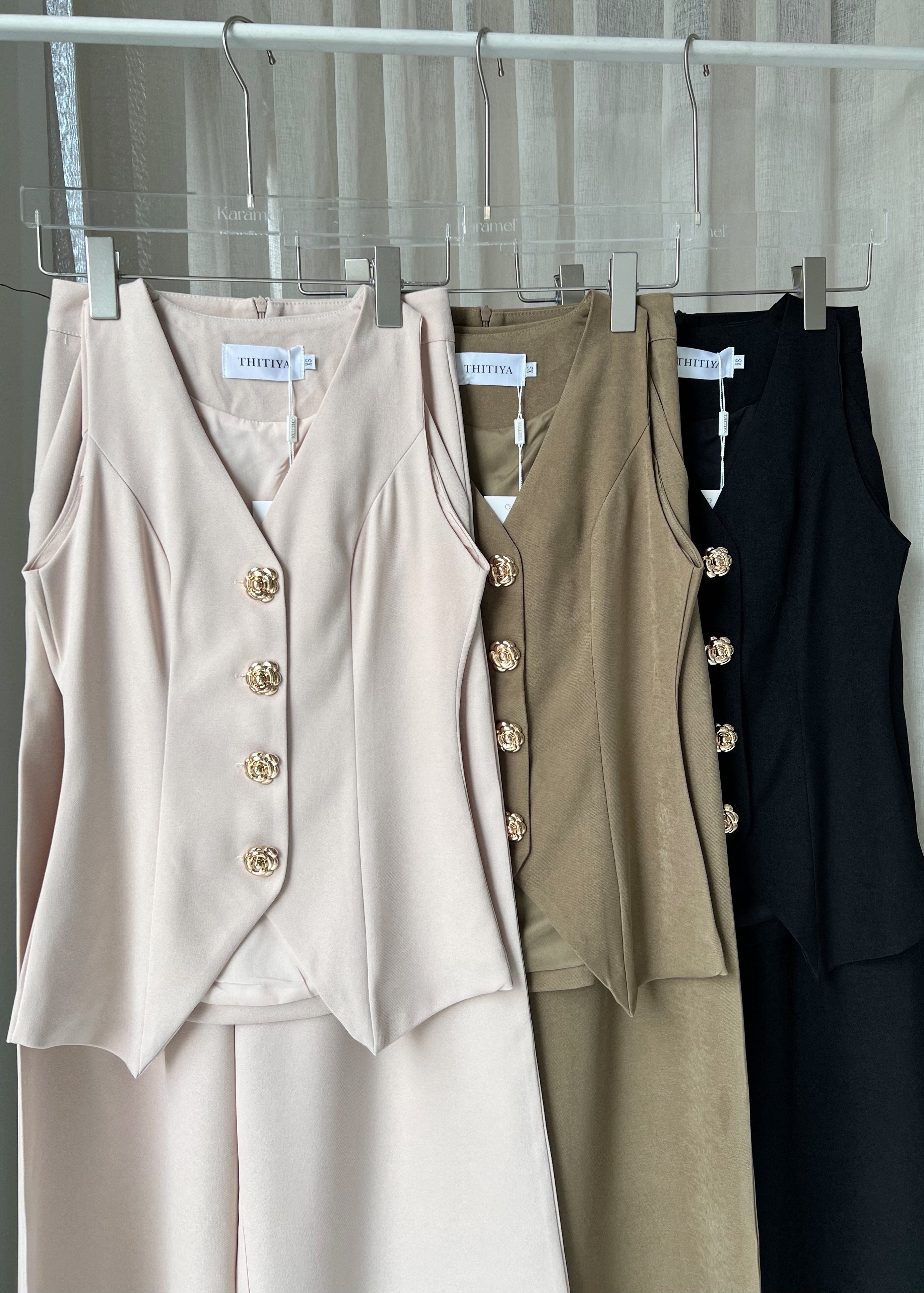 5116 Long Waist Coat Set In Brown