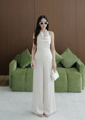Cowl Neck Satin Set In Cream