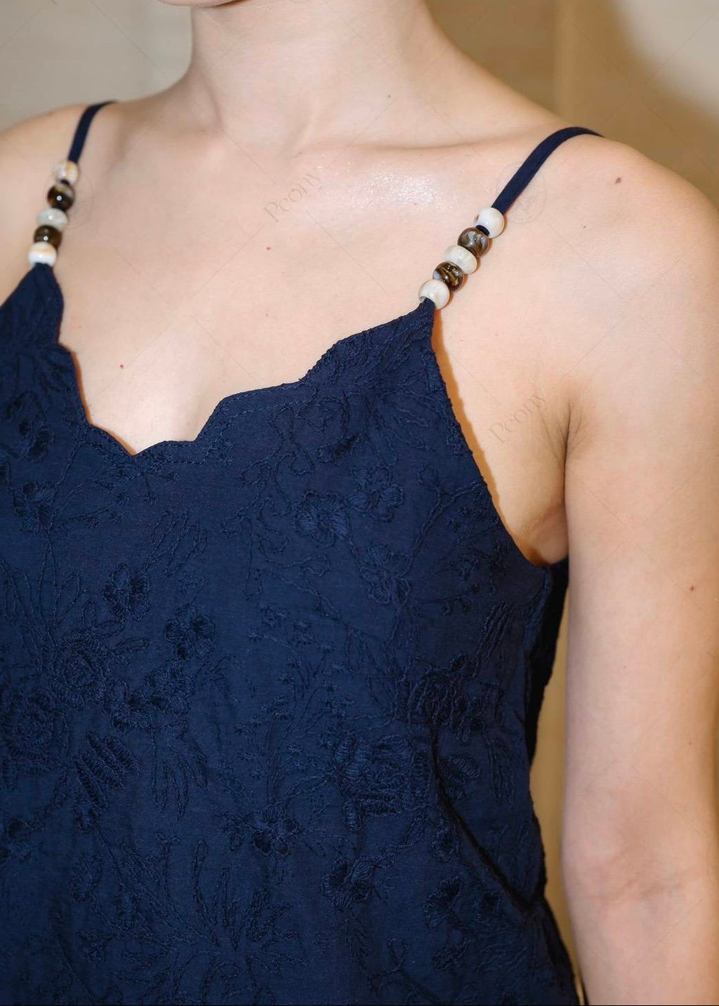 PON Embroidered lace Cami Set In Navy Blue