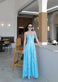 5072 Long Dress In Blue/ White Flower
