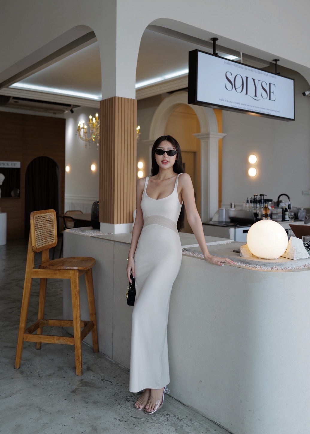 9835 Sheer Waistband Tank Long Dress