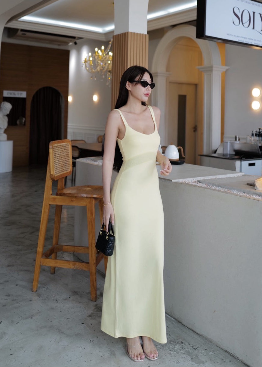 9835 Sheer Waistband Tank Long Dress