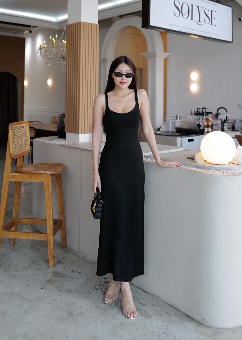 9835 Sheer Waistband Tank Long Dress