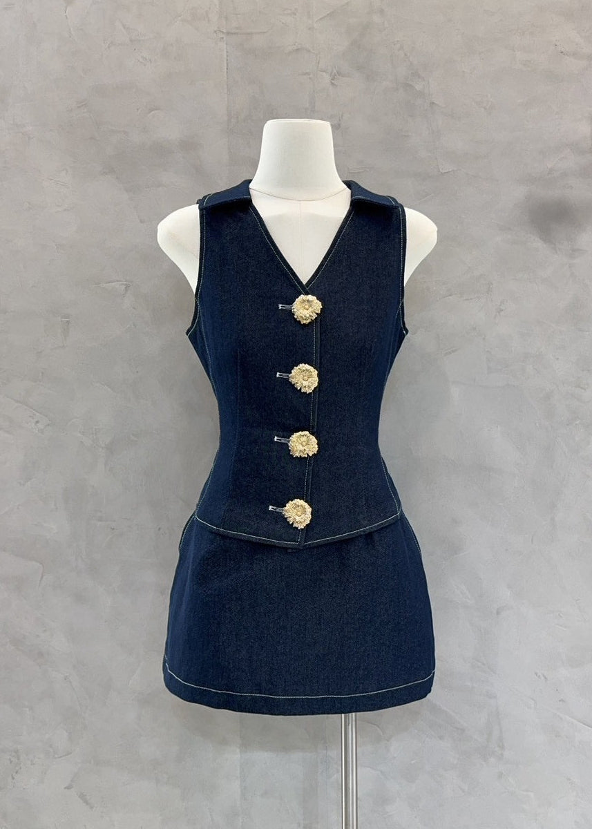 ADR Denim Sleeveless V Neck Set