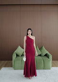 5043 One Shoulder Chiffon Dress In Red