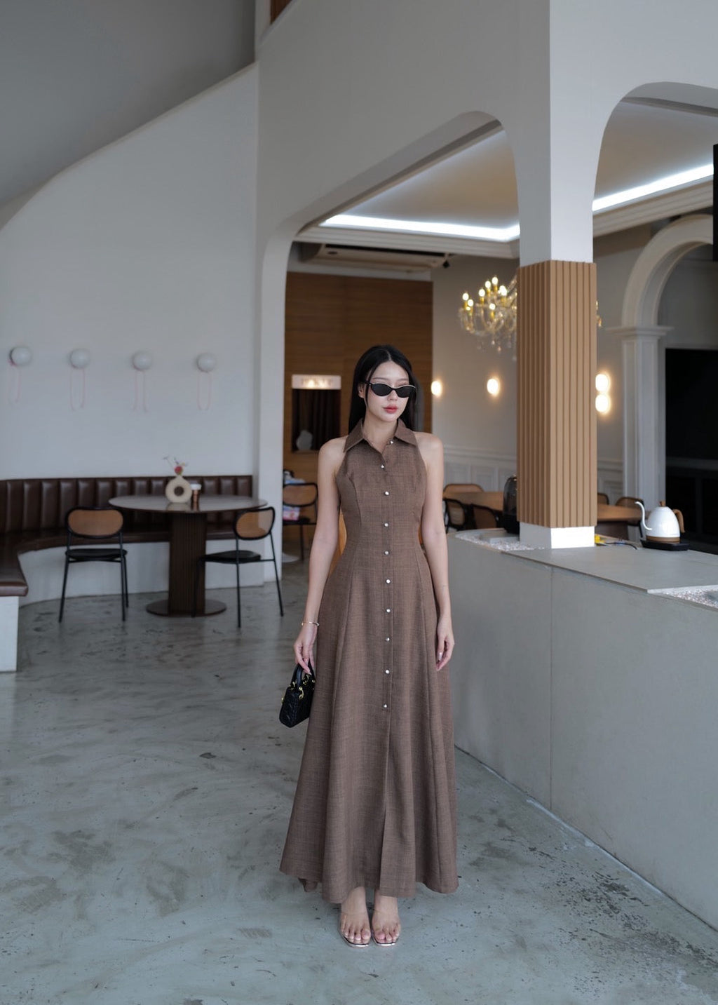 9887 Long Collared Sleeveless In Brown
