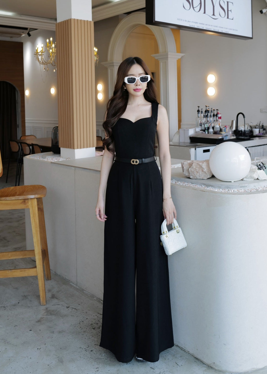 9811 Sweetheart Neckline Jumpsuit In Black