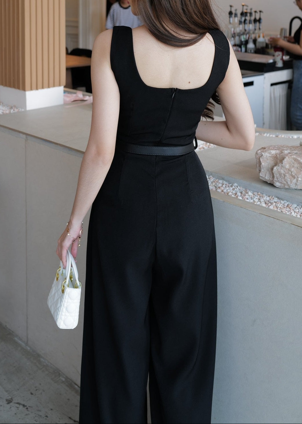 9811 Sweetheart Neckline Jumpsuit In Black
