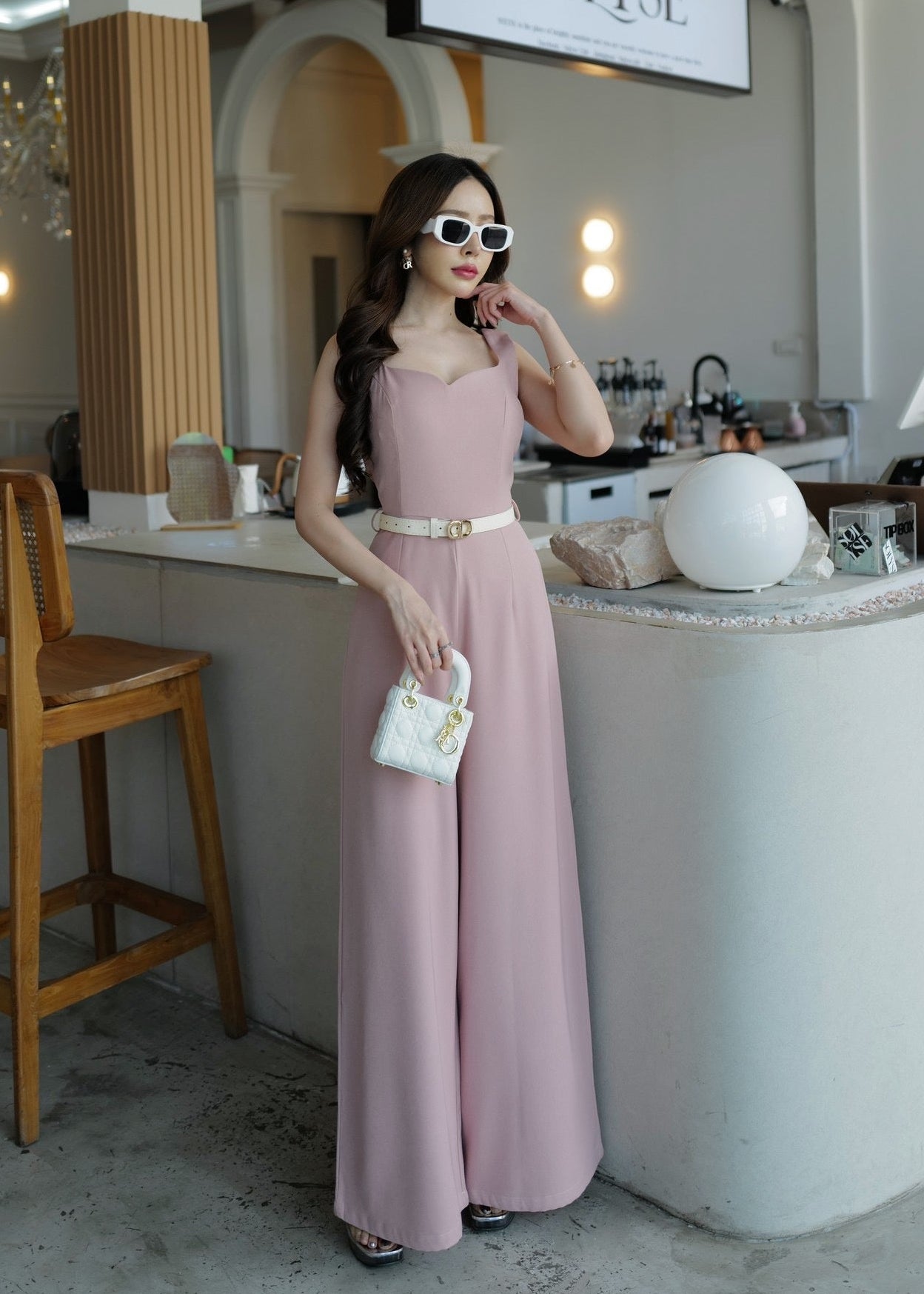 9811 Sweetheart Neckline Jumpsuit In Pink